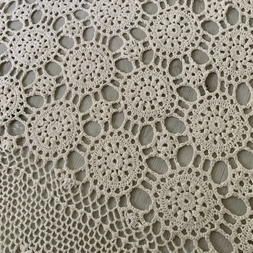 Vintage Hand Crochet Lace Bedspread Coverlet Afghan table cover blanket‎ cream